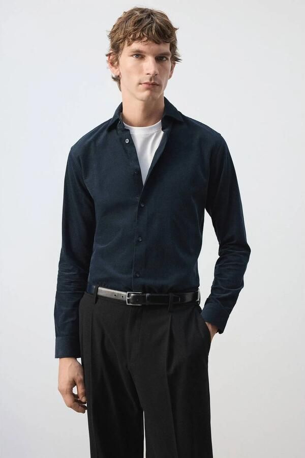 Mango Man corduroy slim fit casual overhemd marine