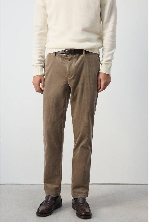 Mango Man corduroy slim fit coated broek middenbruin