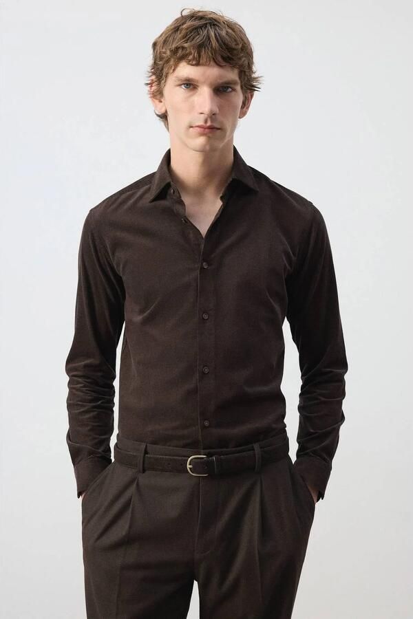 Mango Man corduroy slim fit overhemd bruin