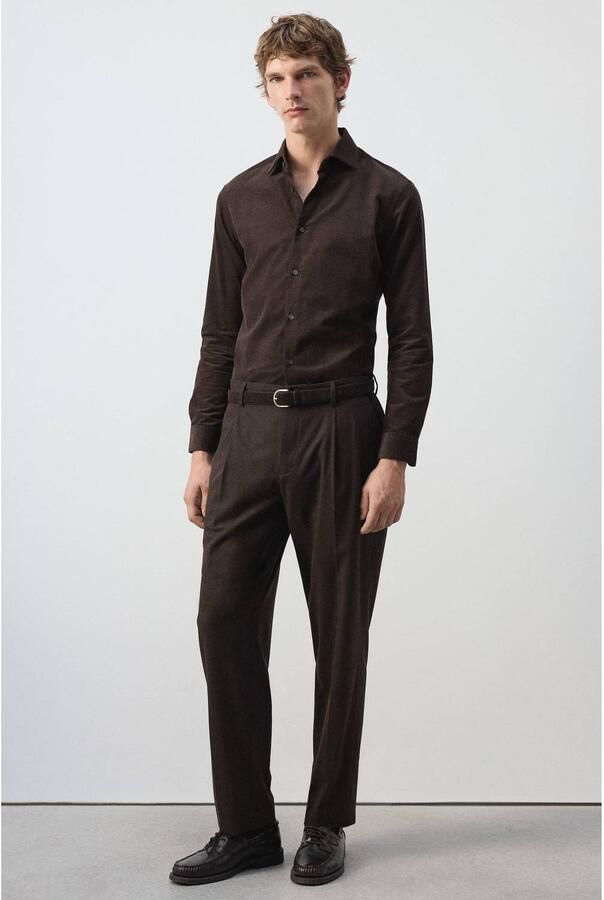 Mango Man corduroy slim fit overhemd bruin - Foto 2