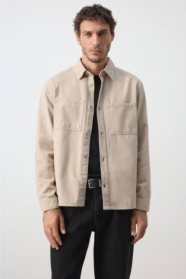 Mango Man denim regular fit overshirt lichtbeige