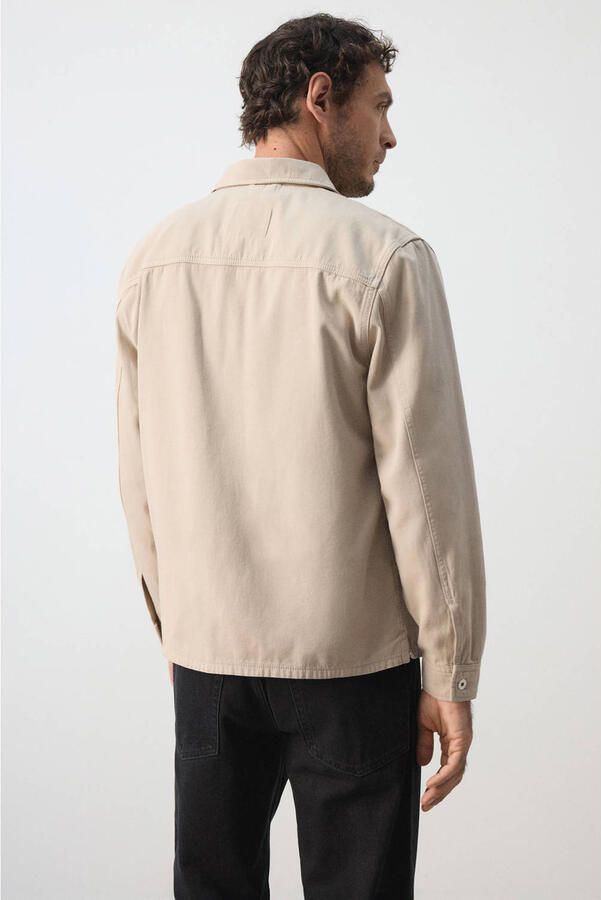 Mango Man denim regular fit overshirt lichtbeige - Foto 3