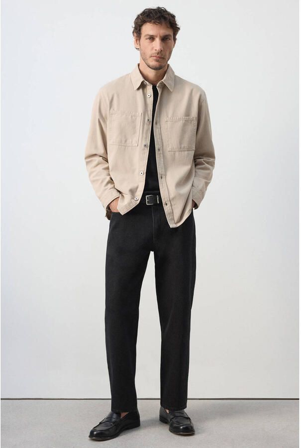 Mango Man denim regular fit overshirt lichtbeige - Foto 2