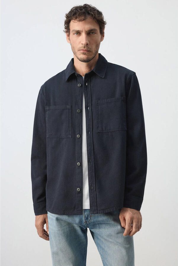 Mango Man denim regular fit overshirt marine