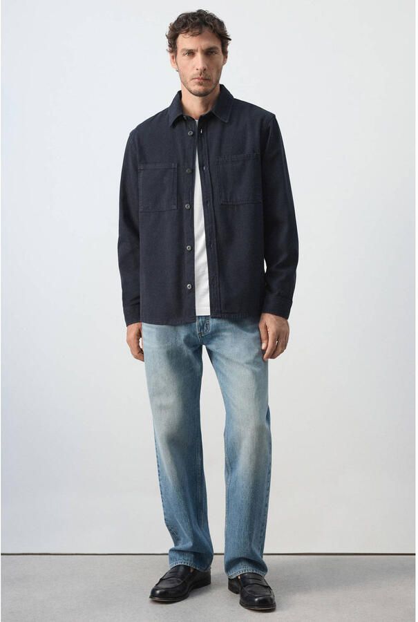 Mango Man denim regular fit overshirt marine - Foto 2