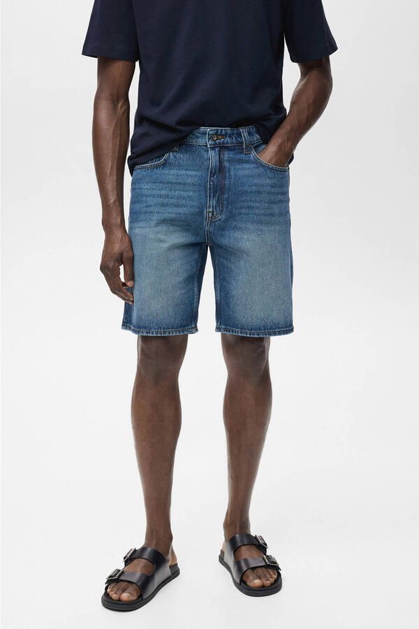 Mango Man denim regular short donkerblauw