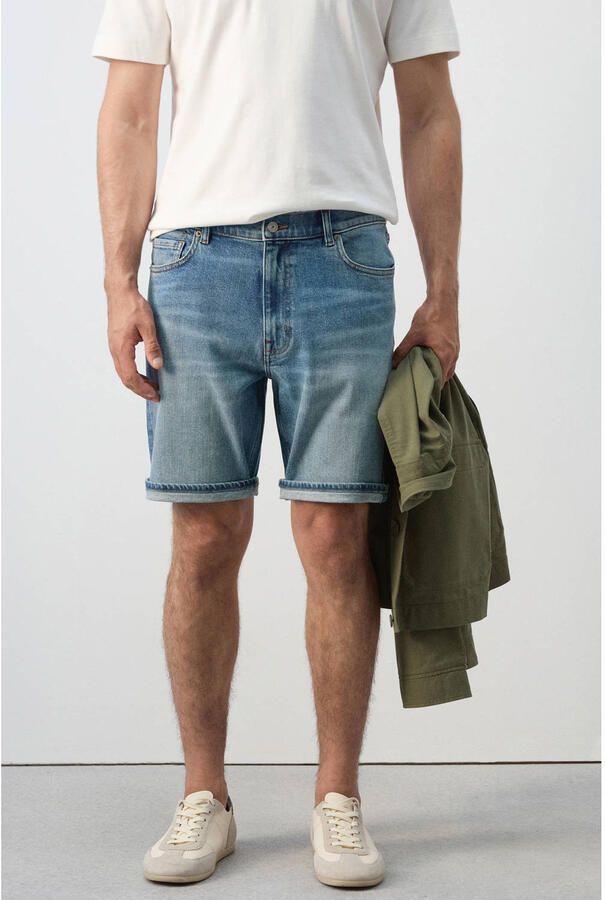 Mango Man denim slim short blauw