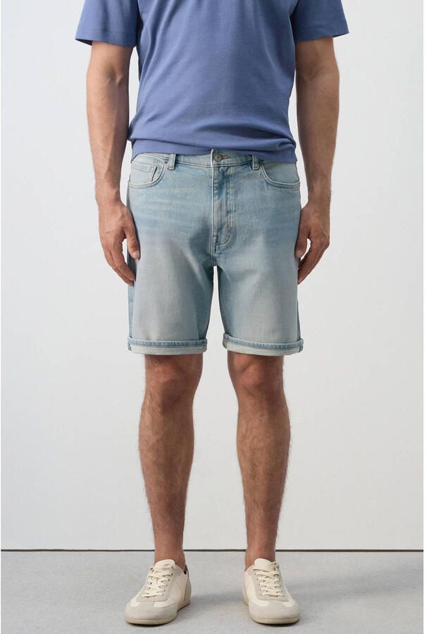 Mango Man denim slim short lichtblauw