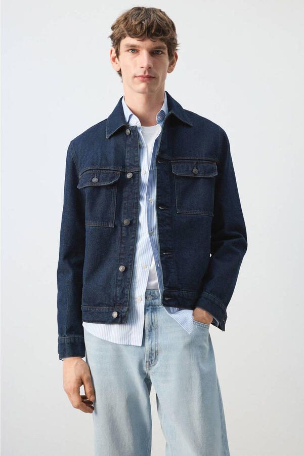 Mango Man denim spijkerjas donkerblauw
