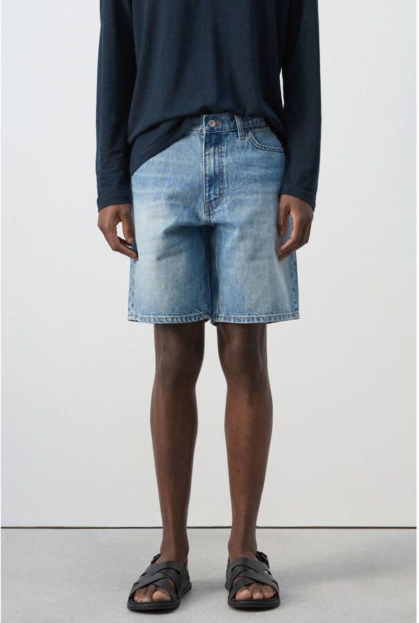 Mango Man denim straight short blauw