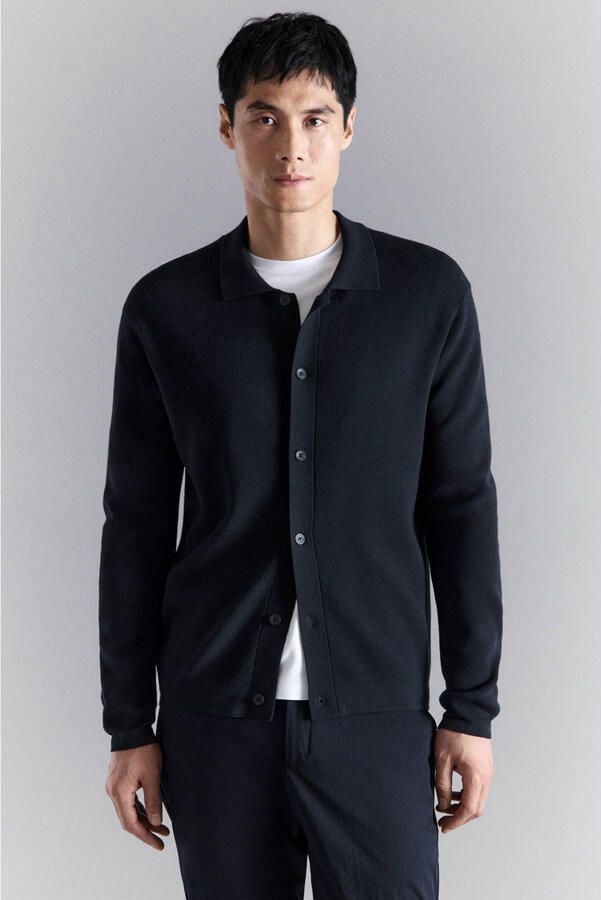 Mango Man gebreid vest donkerblauw