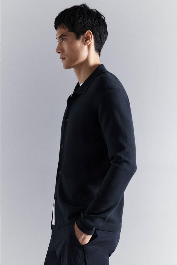 Mango Man gebreid vest donkerblauw - Foto 3