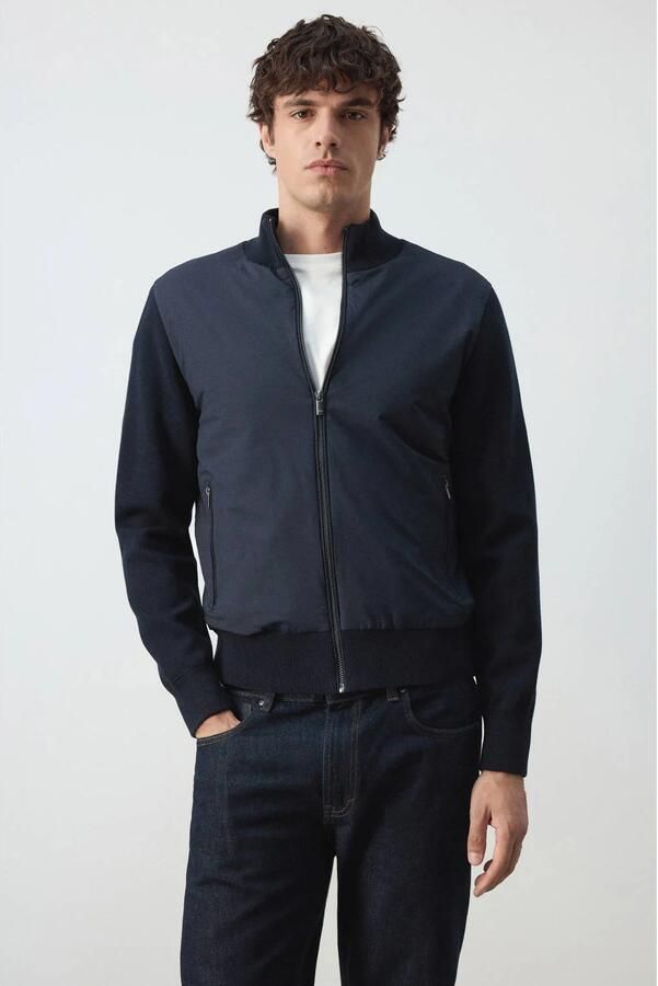 Mango Man gebreid vest donkerblauw