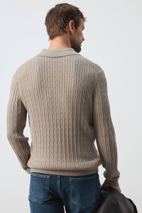 Mango Man gebreid vest met kabels beige - Foto 2