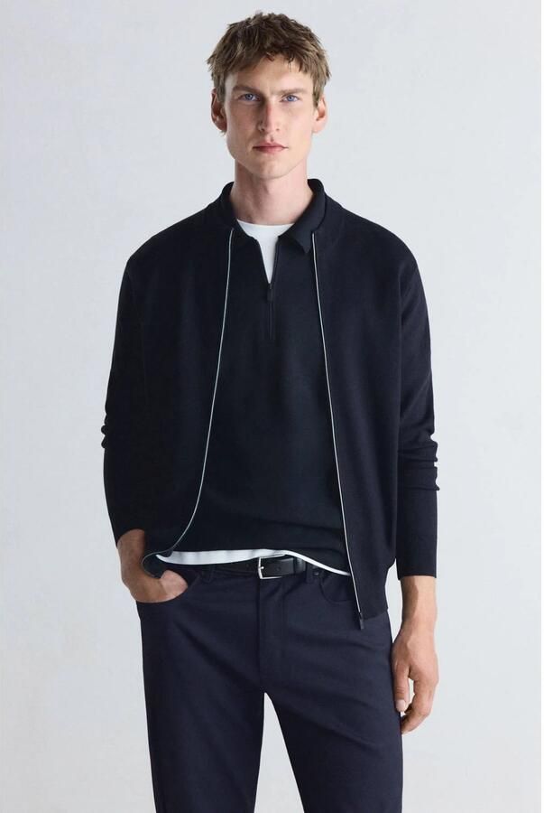 Mango Man gebreid vest met rafels marine