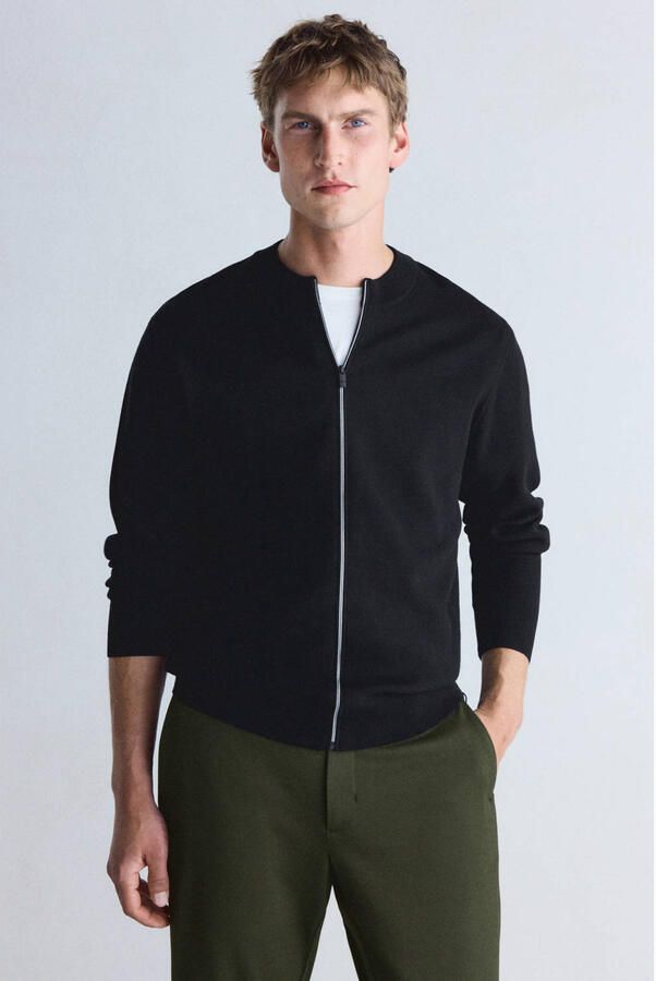 Mango Man gebreid vest met rafels zwart