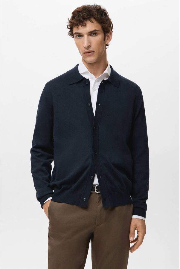 Mango Man gebreid vest met wol donkerblauw