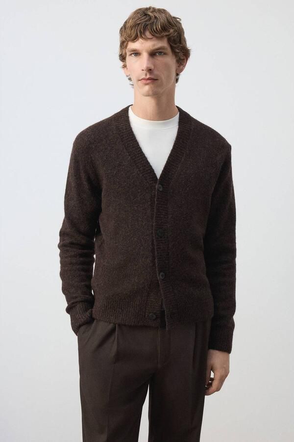 Mango Man gebreid vest met wol donkerbruin