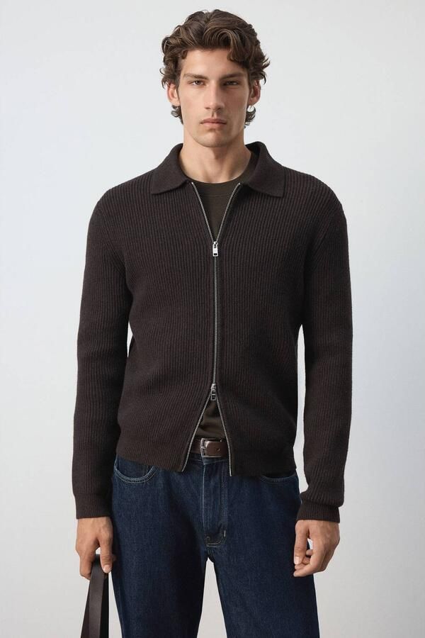 Mango Man gebreid vest met wol donkerbruin
