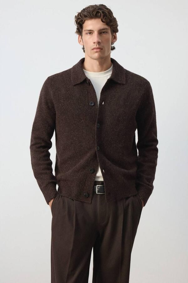 Mango Man gebreid vest met wol donkerbruin