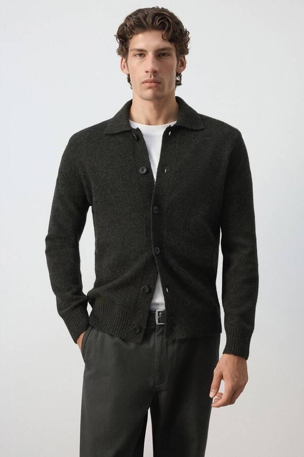 Mango Man gebreid vest met wol donkergroen