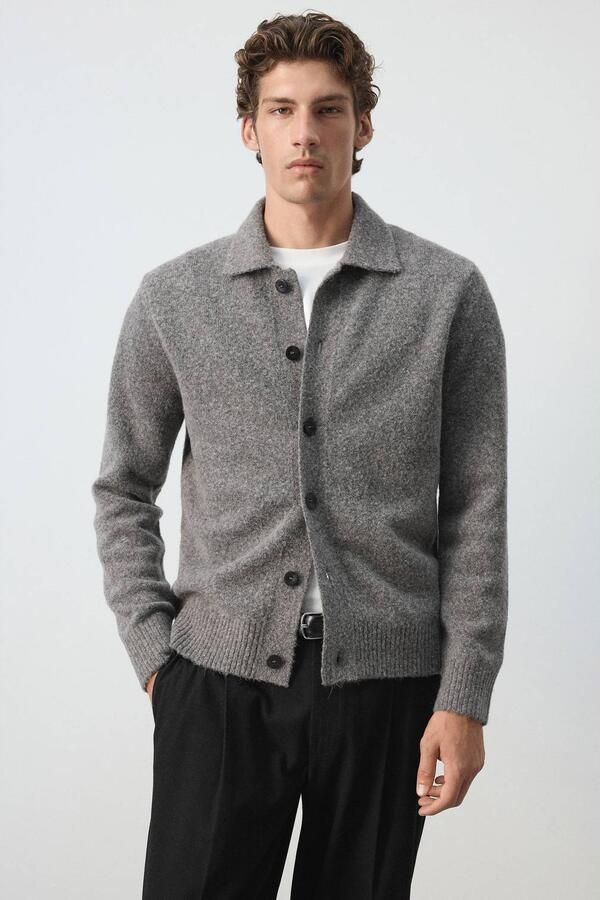 Mango Man gebreid vest met wol grijs