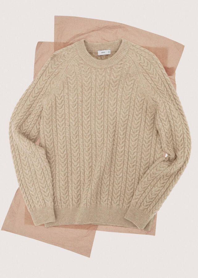 Mango Man gebreide trui met wol met kabels beige - Foto 2