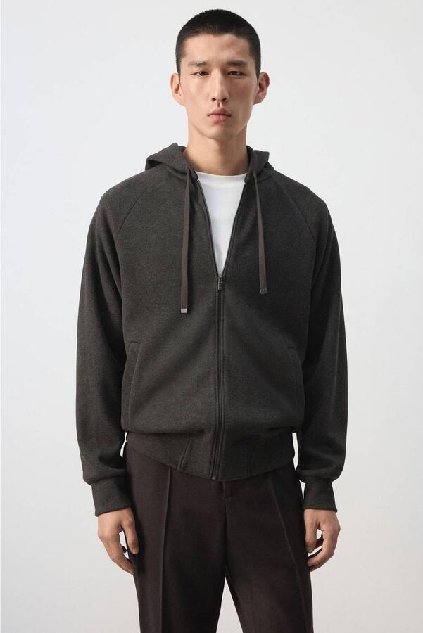 Mango Man gemêleerd sweatvest met wol bruin