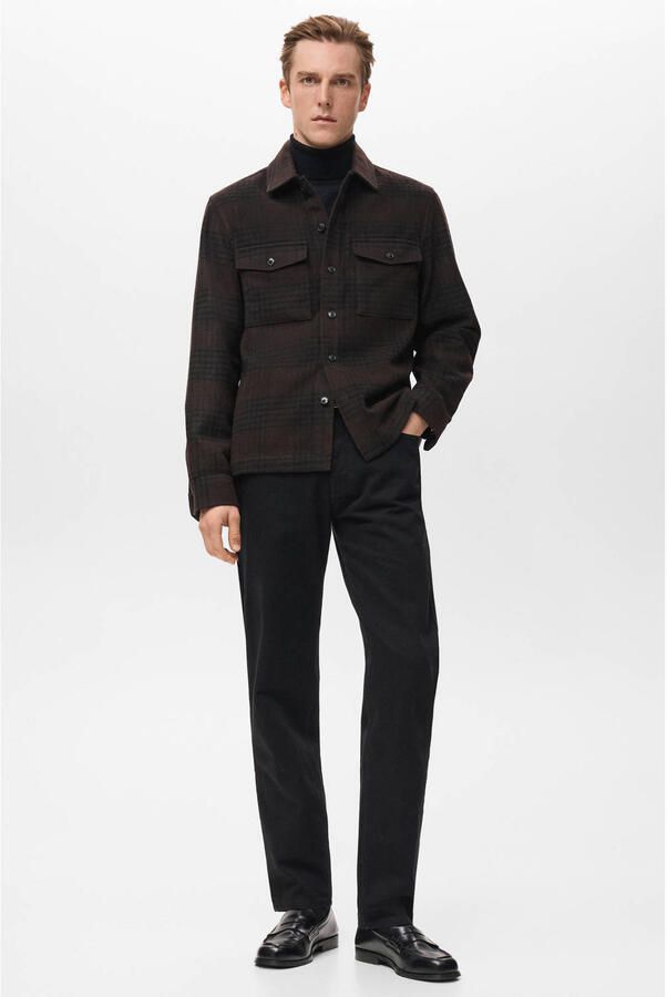 Mango Man geruit overshirt met wol bruin - Foto 3