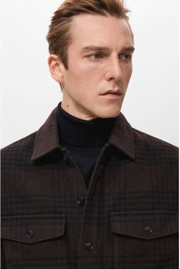 Mango Man geruit overshirt met wol bruin - Foto 2
