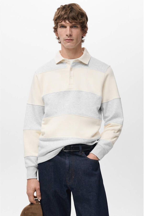 Mango Man gestreepte sweater lichtgrijs
