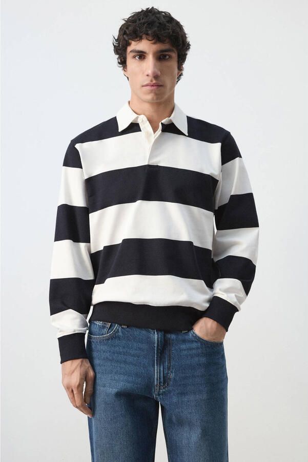 Mango Man gestreepte sweater wit donkerblauw