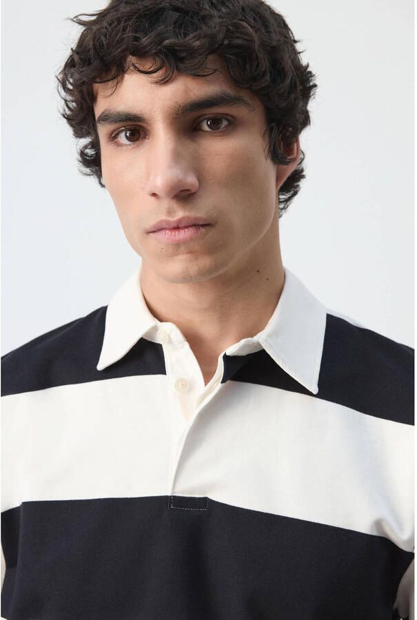 Mango Man gestreepte sweater wit donkerblauw - Foto 3