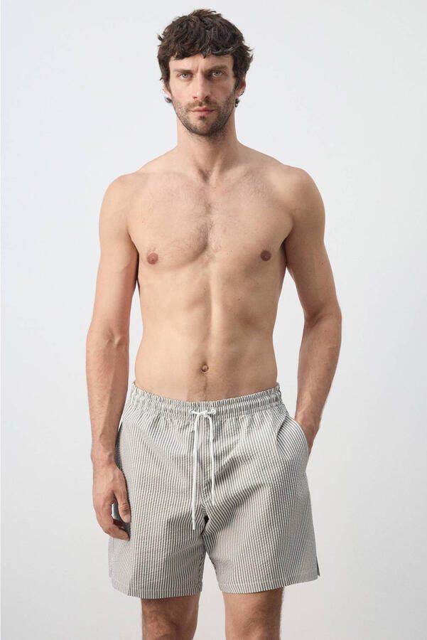 Mango Man gestreepte zwemshort beige wit
