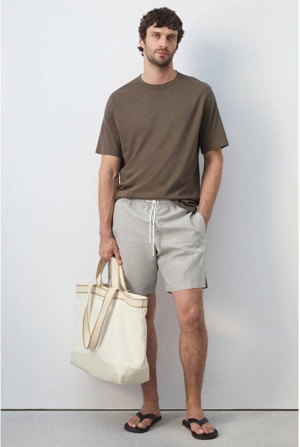 Mango Man gestreepte zwemshort beige wit - Foto 2