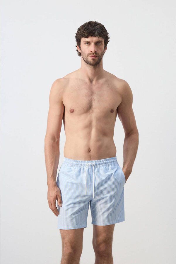 Mango Man gestreepte zwemshort lichtblauw wit