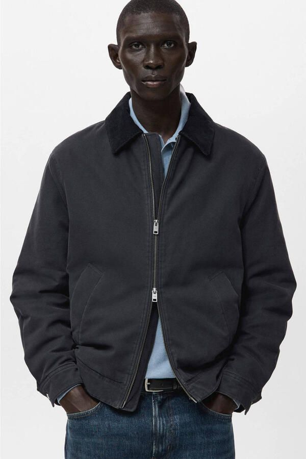 Mango Man gewatteerde jas donkerblauw