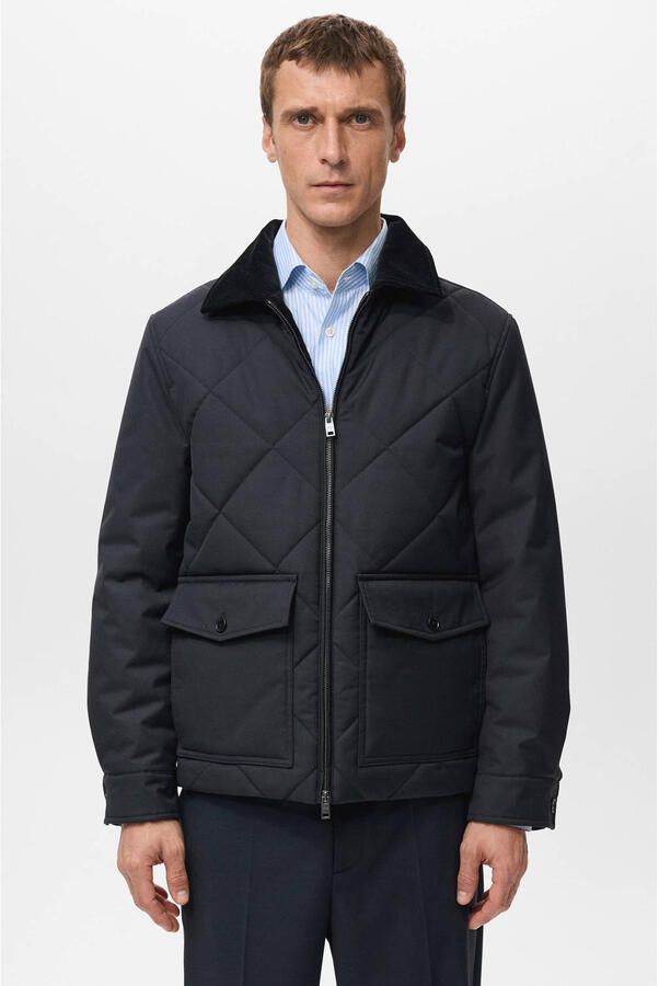 Mango Man gewatteerde jas donkerblauw