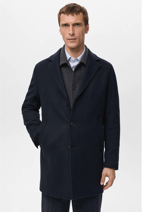 Mango Man gewatteerde jas met wol marineblauw