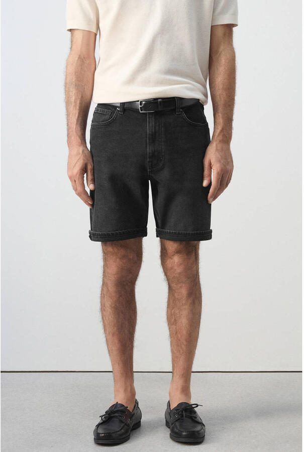 Mango Man slim fit denim short grijs