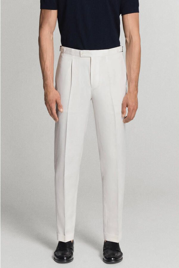 Mango Man slim fit pantalon met linnen wit - Foto 2