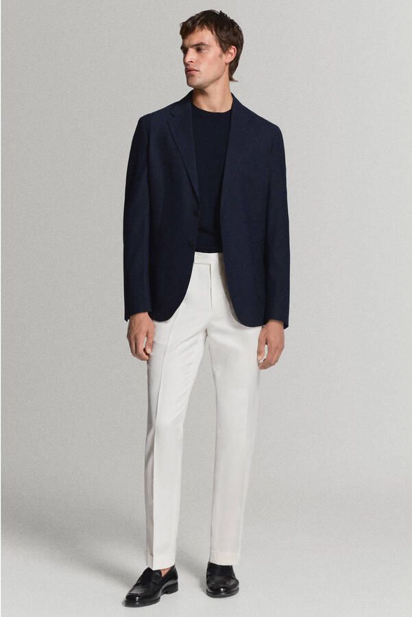 Mango Man slim fit pantalon met linnen wit - Foto 3