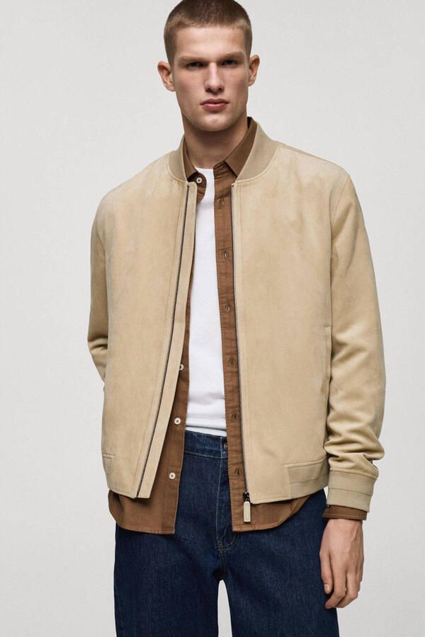 Mango Man imitatie suède bomberjack beige