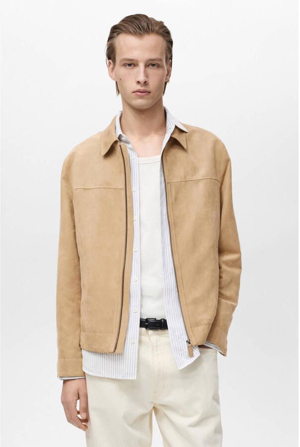 Mango Man imitatieleren jas tussenjas beige