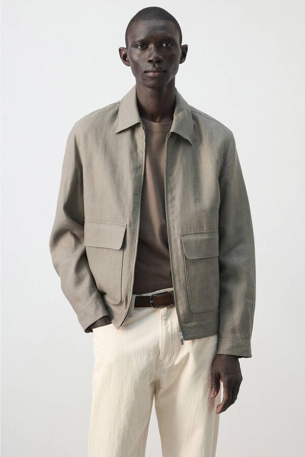 Mango Man jack met linnen taupe