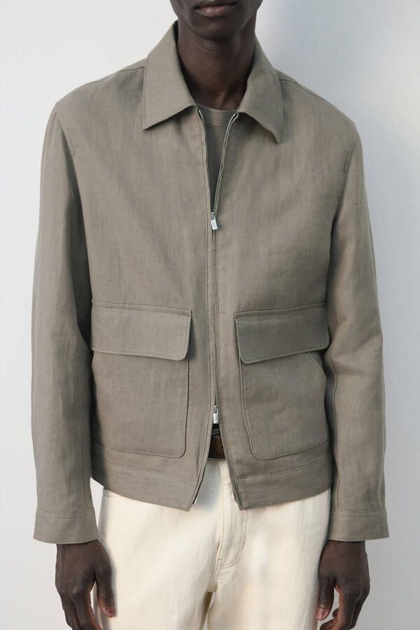 Mango Man jack met linnen taupe - Foto 3