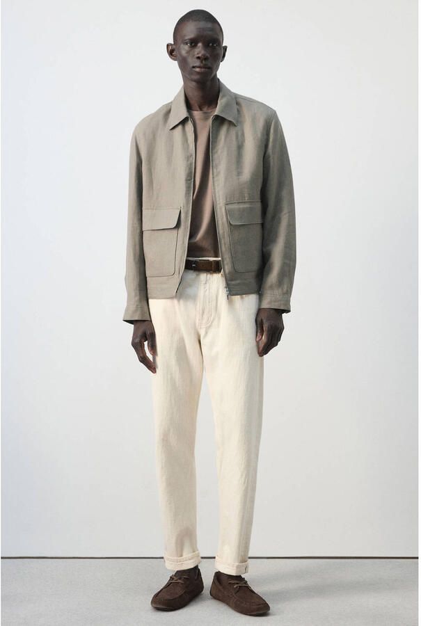 Mango Man jack met linnen taupe - Foto 2