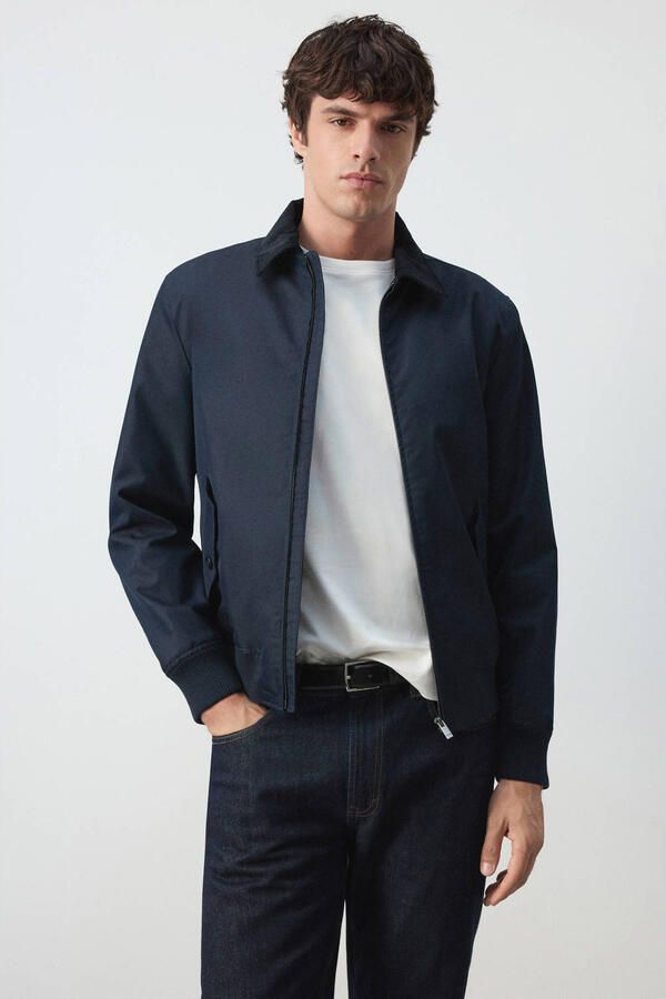 Mango Man katoenen corduroy tussenjas donkerblauw
