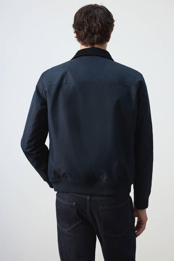 Mango Man katoenen corduroy tussenjas donkerblauw - Foto 3