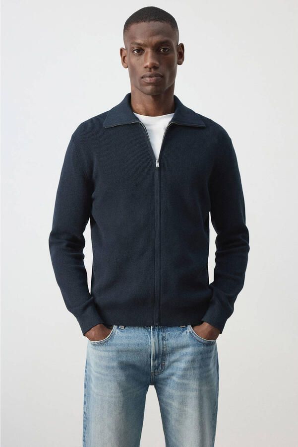 Mango Man katoenen gebreid vest marine